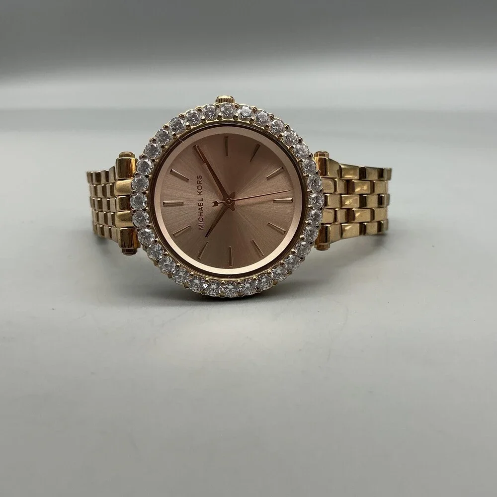 Michael Kors MK-4514 Womens Watch 34mm Rose Gold Tone Crystals New Battery 6